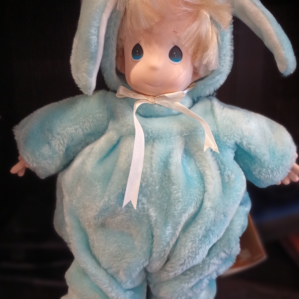 Precious Moments Plush Doll in Light Blue Bunny Outfit